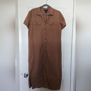 CB Casual Cotton Denim Short Sleeve Button Front Maxi Jean Dress Size M